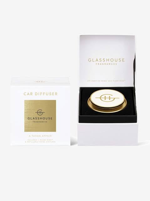 Glasshouse Fragrances White Car Diffuser - A Tahaa Affair with 1 Replacement Scent Disk